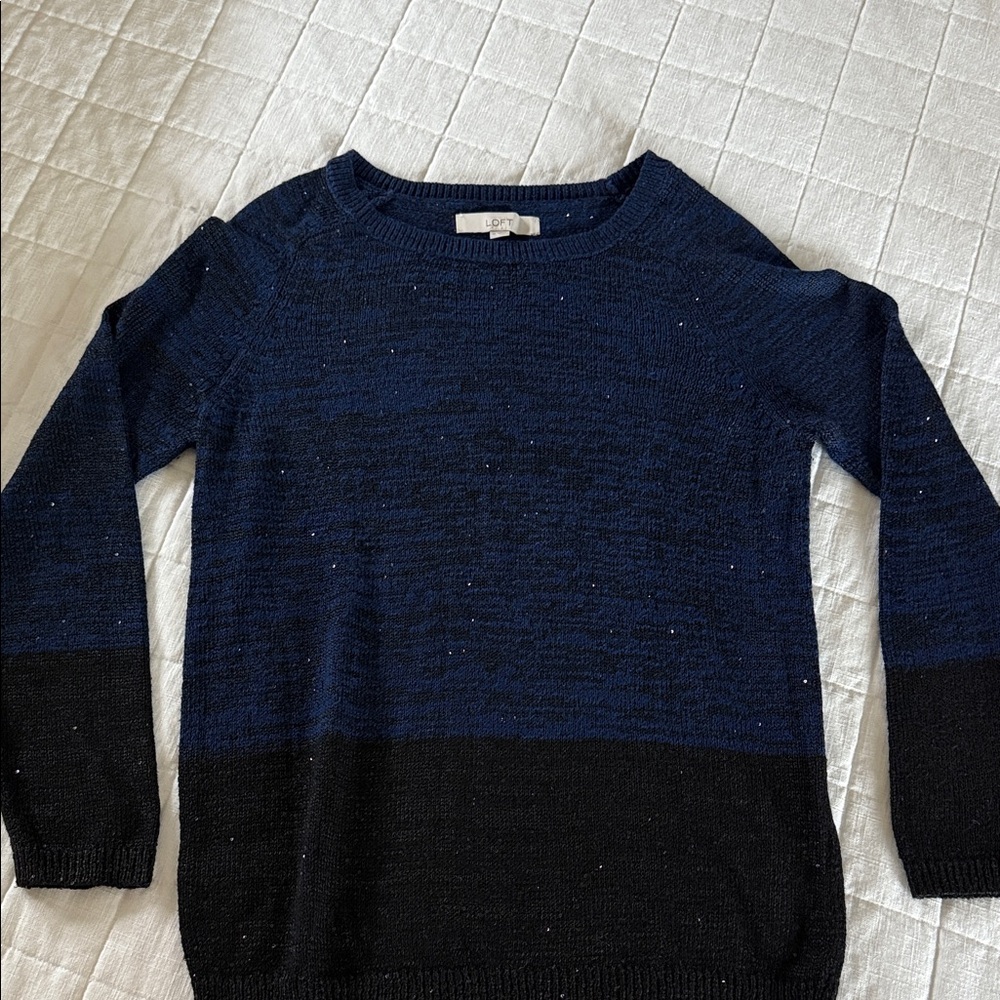LOFT Navy and Black Crew Neck Sweater